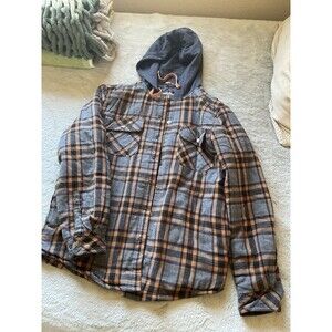 Legendary Whitetails Hoodie Shirt Jacket M Gray Orange Plaid Flannel Jacket